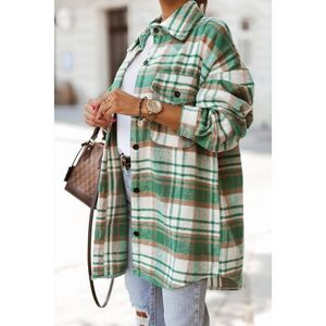 Azura Exchange  Green Plaid Flap Pocket Long Sleeve Shacket